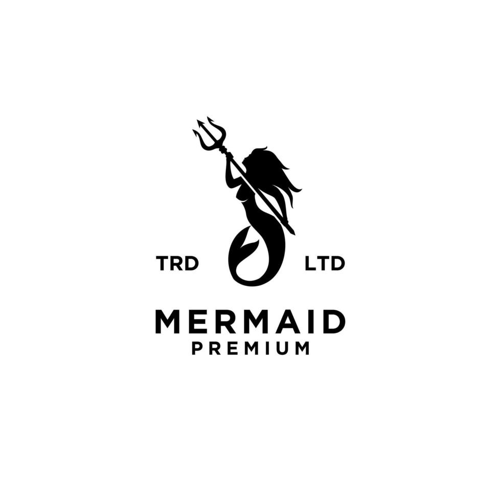 premium Mermaid with neptune trident logo icon design vector
