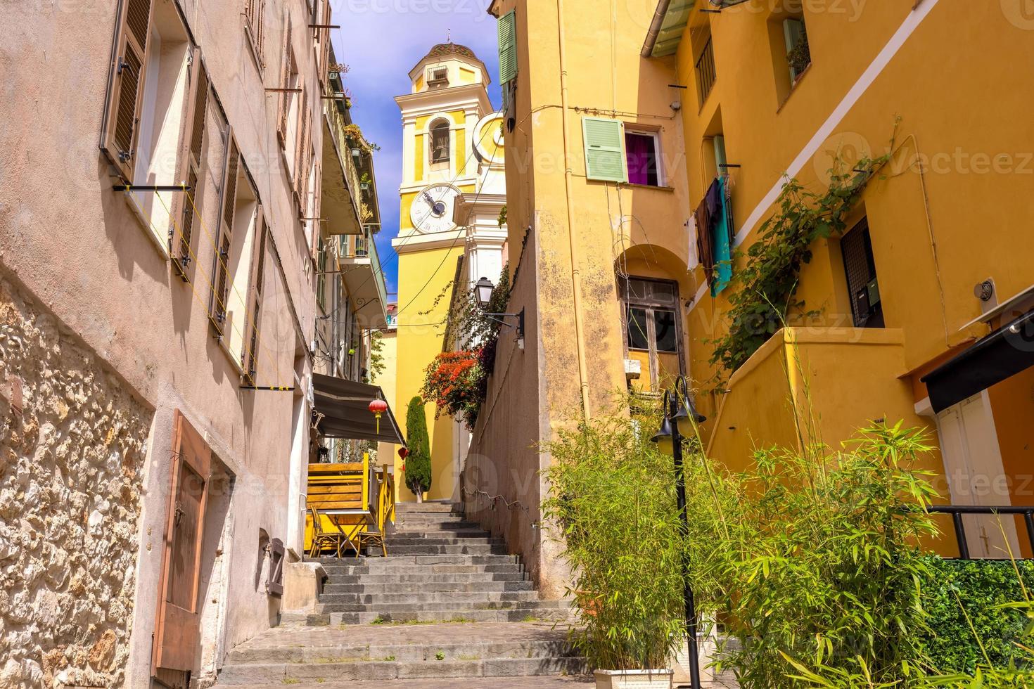 France, French Riviera, Villefranche old city streets in historic city center near sea promenade photo