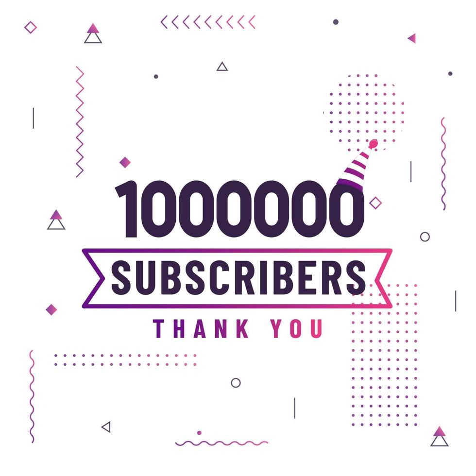 Thank you 1000000 subscribers, 1M subscribers celebration modern colorful design. vector