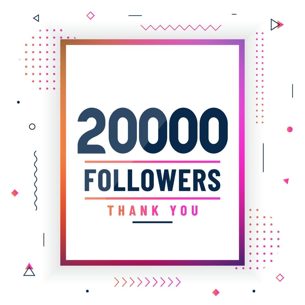 Thank you 20000 followers, 20K followers celebration modern colorful design. vector