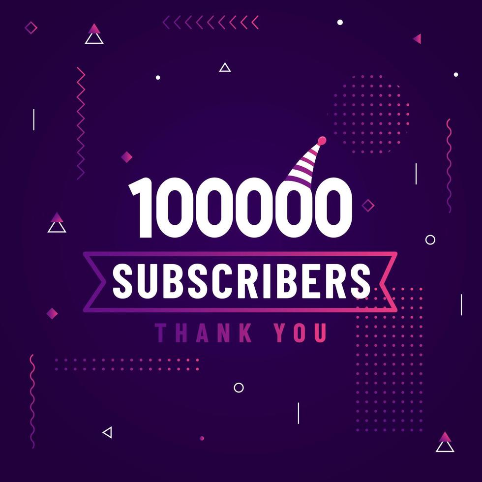 gracias 100000 suscriptores, celebración de 100k suscriptores diseño moderno y colorido. vector