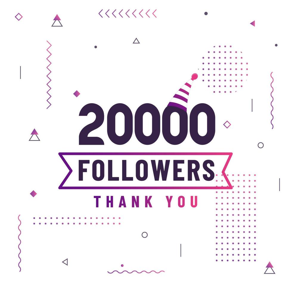 gracias 20000 seguidores, celebración de 20k seguidores diseño moderno y colorido. vector