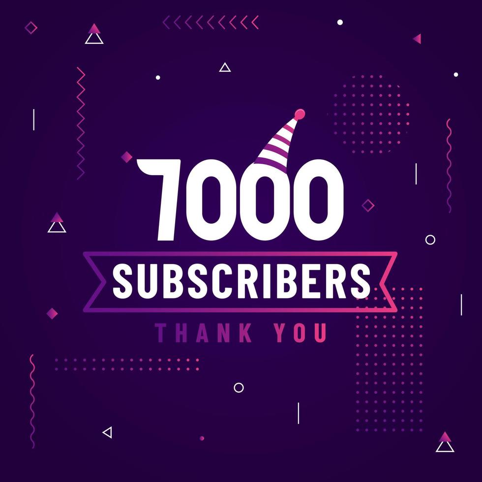 Thank you 7000 subscribers, 7K subscribers celebration modern colorful design. vector