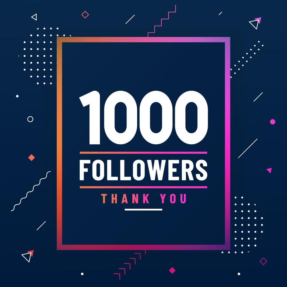 Thank you 1000 followers, 1K followers celebration modern colorful design. vector