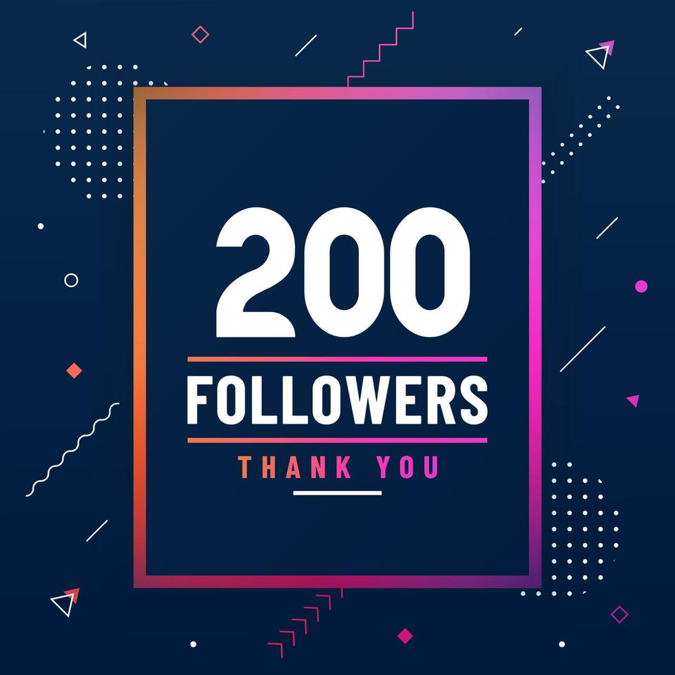 Thank you 200 followers celebration modern colorful design. vector