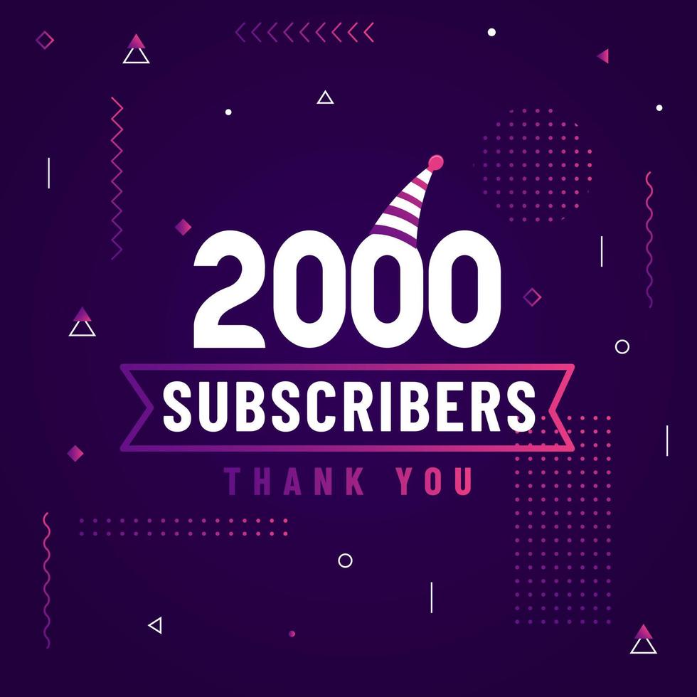 Thank you 2000 subscribers, 2K subscribers celebration modern colorful design. vector