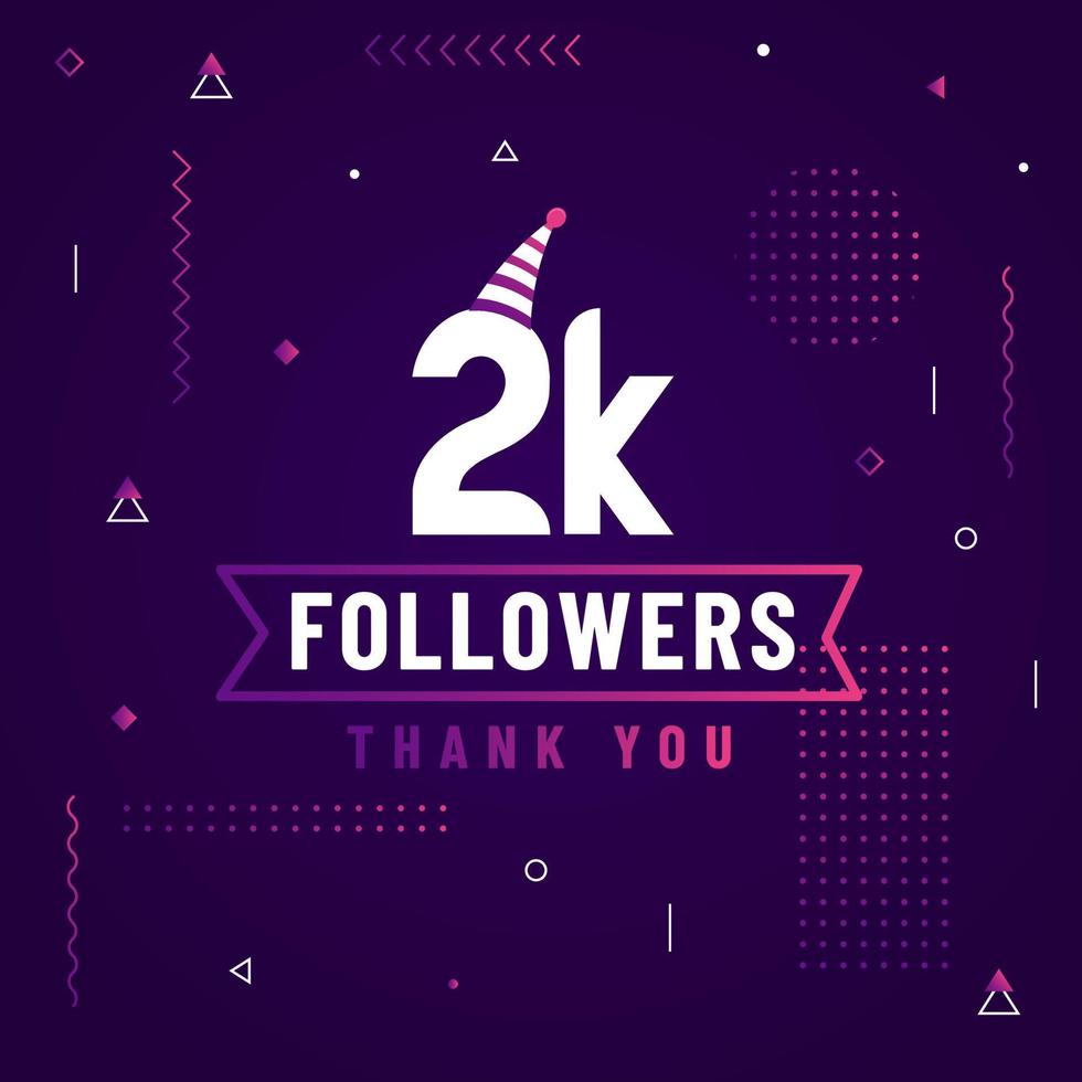 Thank you 2K followers, 2000 followers celebration modern colorful design. vector