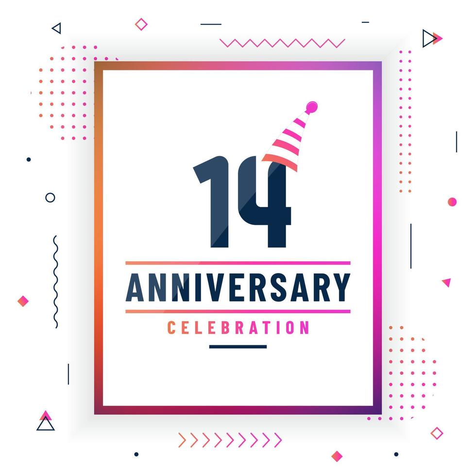 Tarjeta de felicitación de aniversario de 14 años, vector libre de fondo de celebración de 14 aniversario.