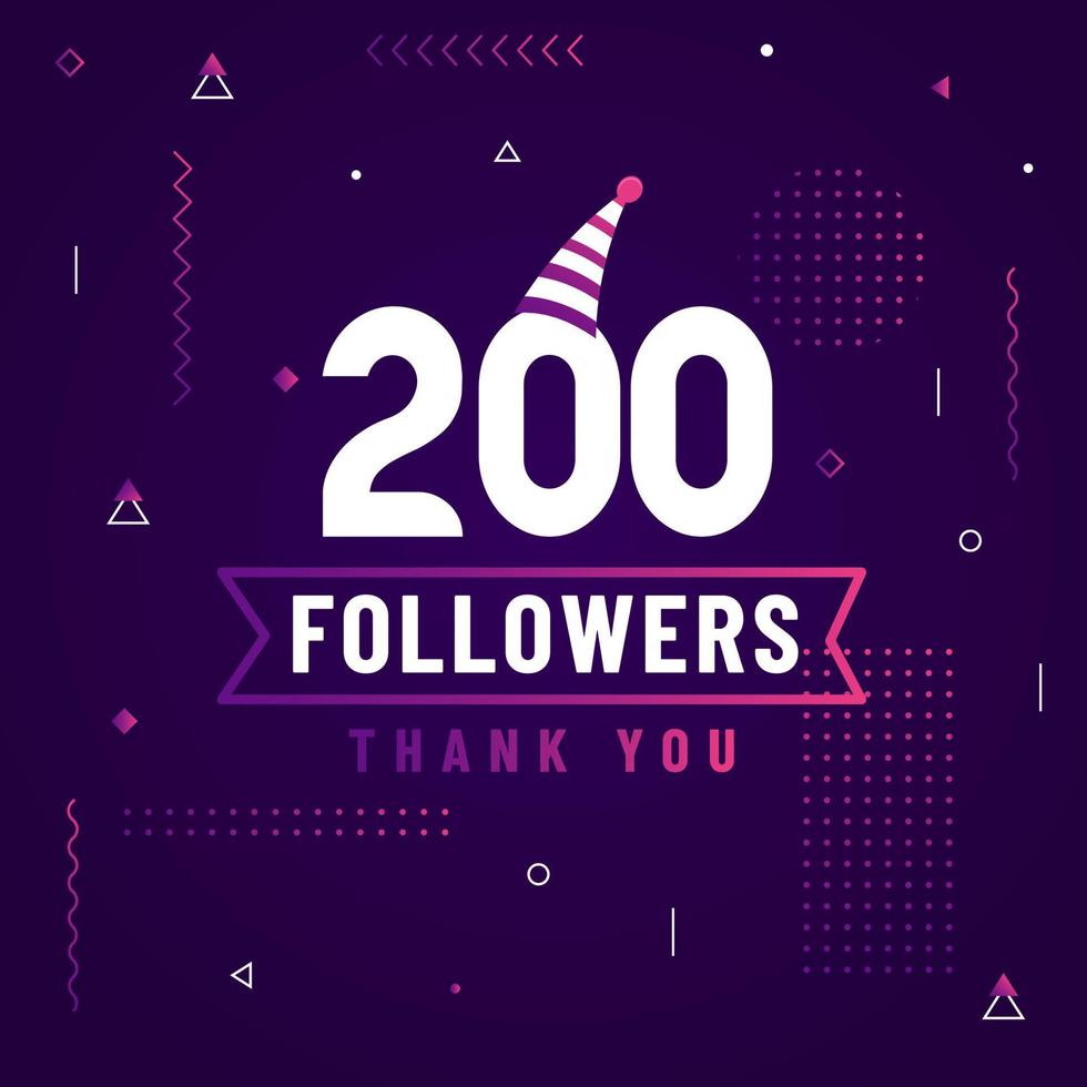 Thank you 200 followers celebration modern colorful design. vector