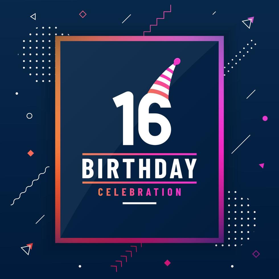 16 years birthday greetings card, 16 birthday celebration background colorful free vector. vector