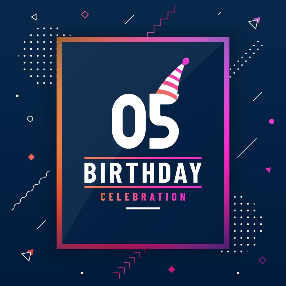 Tarjeta de saludos de cumpleaños de 5 años, vector libre colorido de fondo de celebración de 5 cumpleaños.