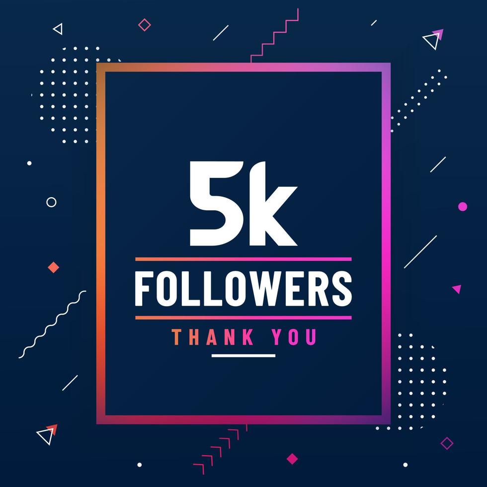 Thank you 5K followers, 5000 followers celebration modern colorful design. vector