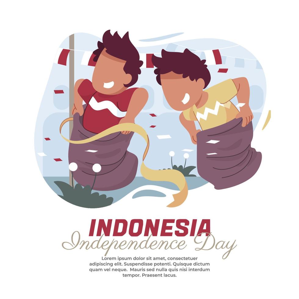 illustration of sack race on indonesian independence day vector