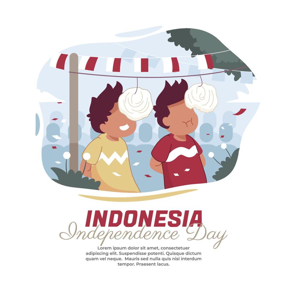 ilustración de la competencia de comer galletas en el día de la independencia de indonesia vector