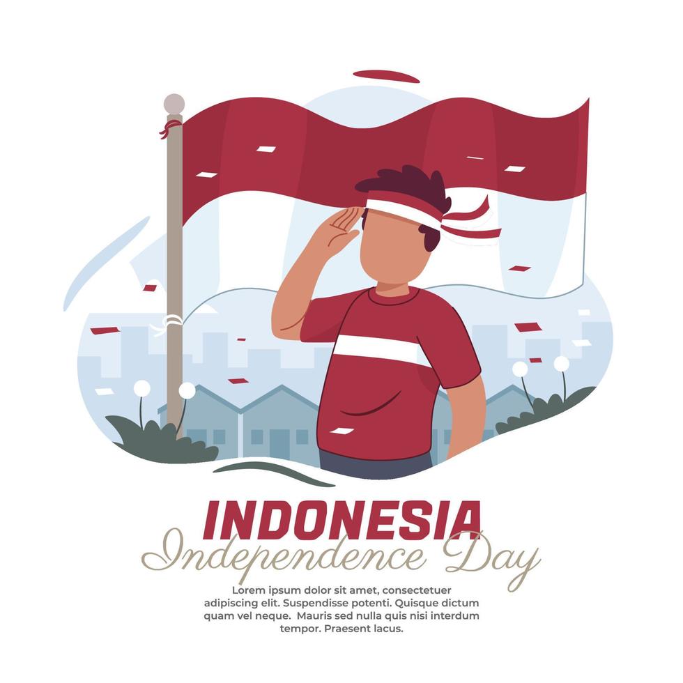 ilustración de respeto por la bandera nacional de indonesia vector