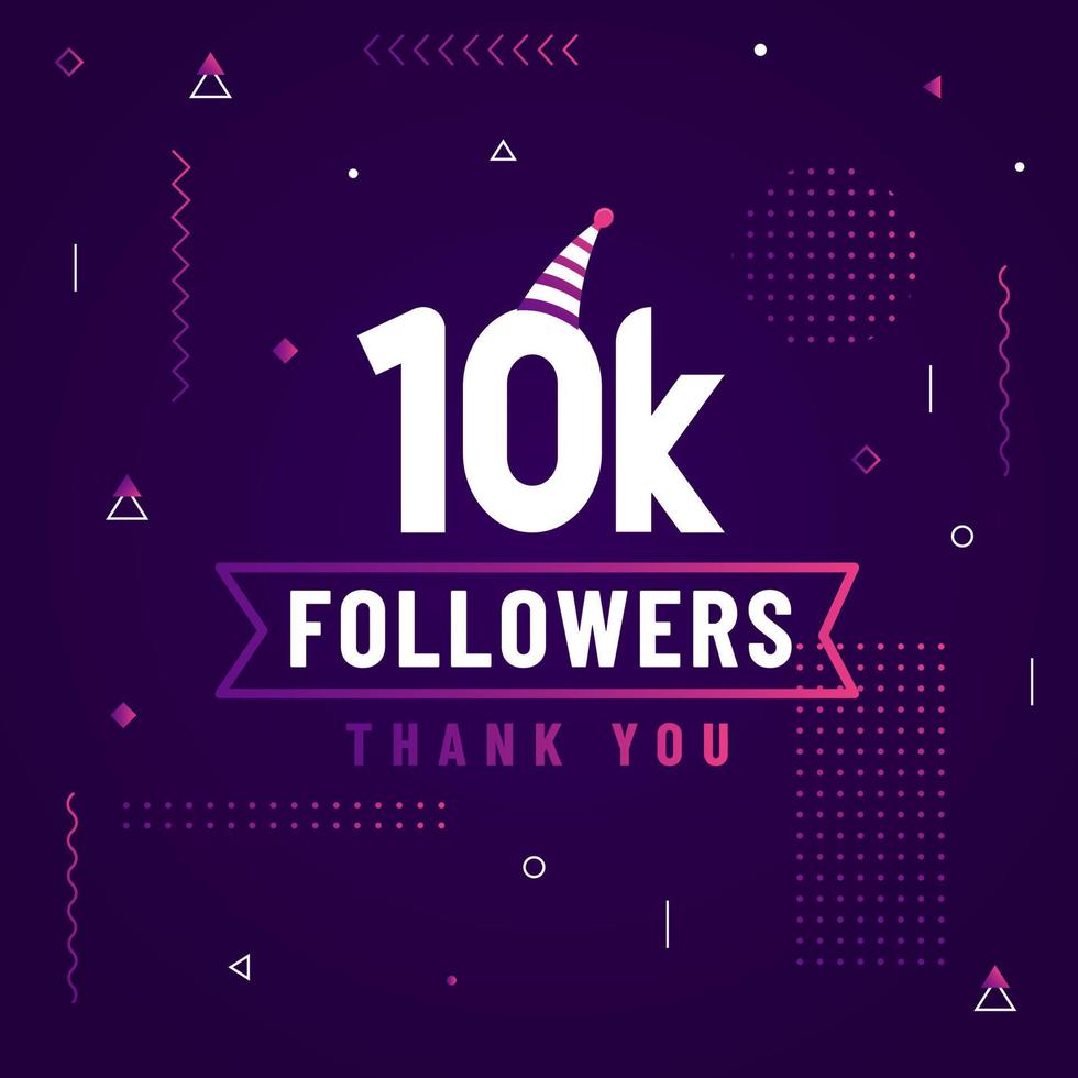gracias 10k seguidores, celebración de 10000 seguidores diseño moderno y colorido. vector