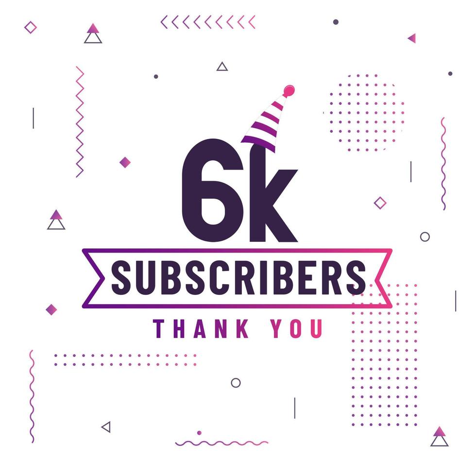 gracias 6k suscriptores, 6000 suscriptores celebración diseño moderno y colorido. vector