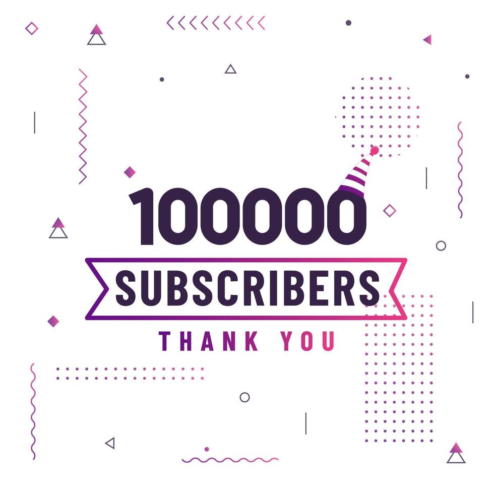 Thank you 100000 subscribers, 100K subscribers celebration modern colorful design. vector