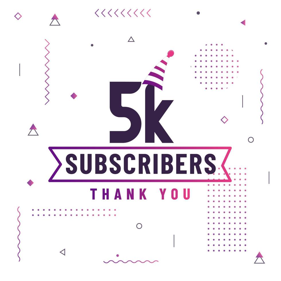 Thank you 5K subscribers, 5000 subscribers celebration modern colorful design. vector