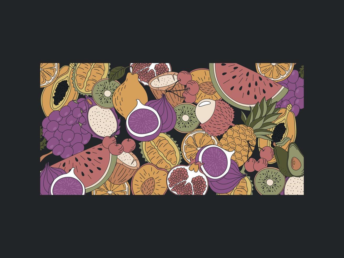 Tropical Fruits In A Rectangle. vector