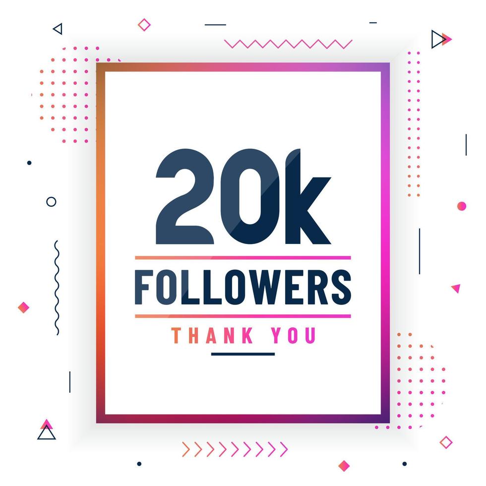 Thank you 20K followers, 20000 followers celebration modern colorful design. vector