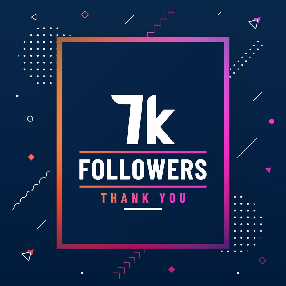 Thank you 7K followers, 7000 followers celebration modern colorful design. vector