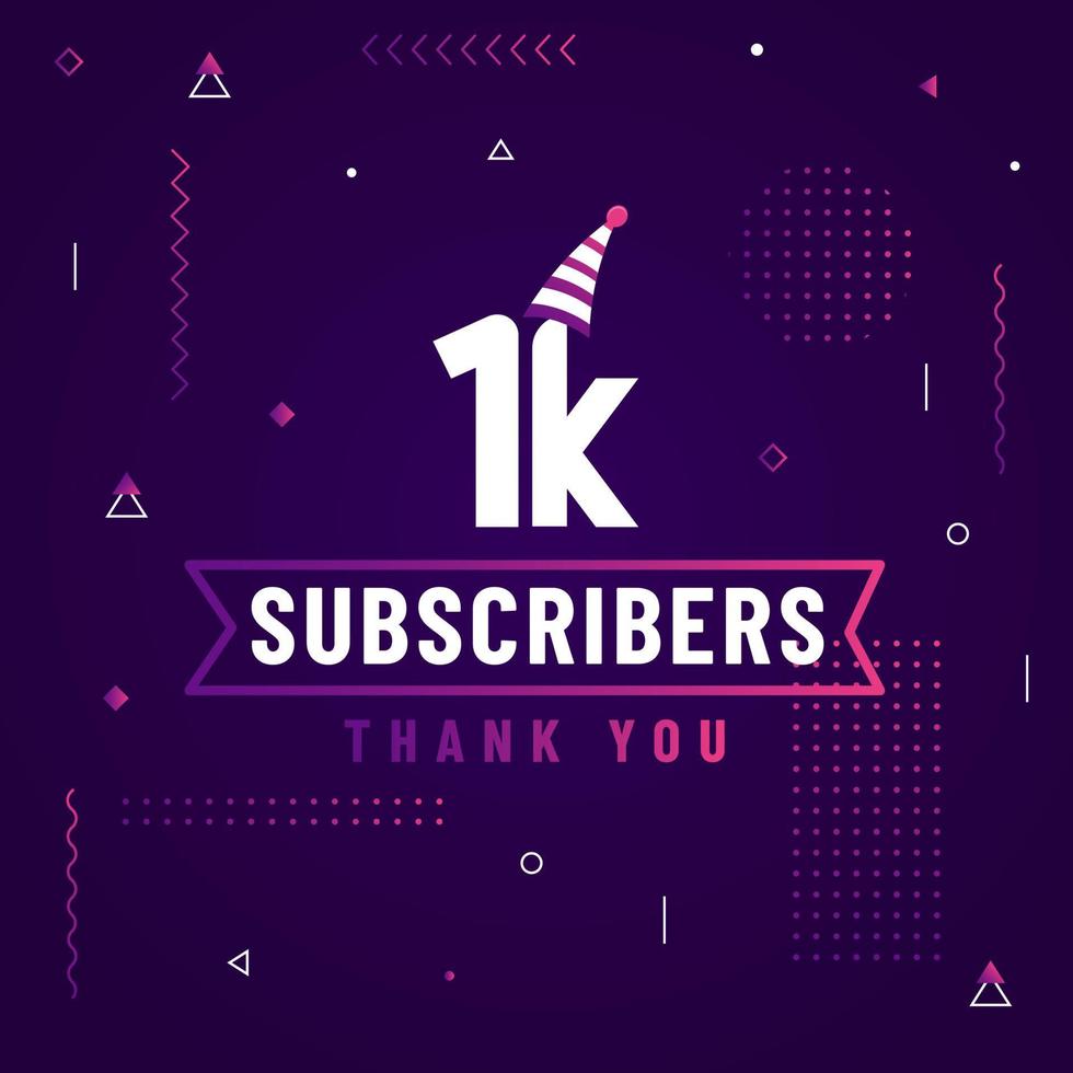 Thank you 1K subscribers, 1000 subscribers celebration modern colorful design. vector