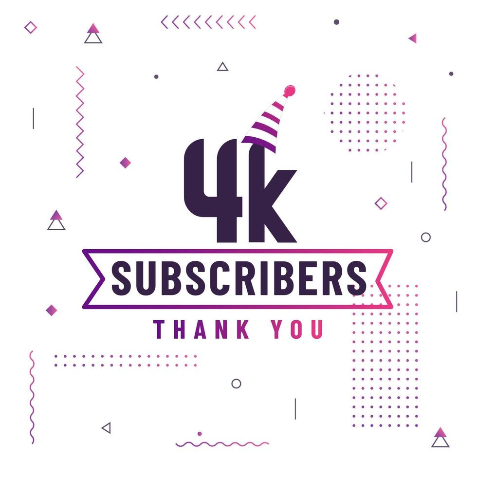 Thank you 4K subscribers, 4000 subscribers celebration modern colorful design. vector