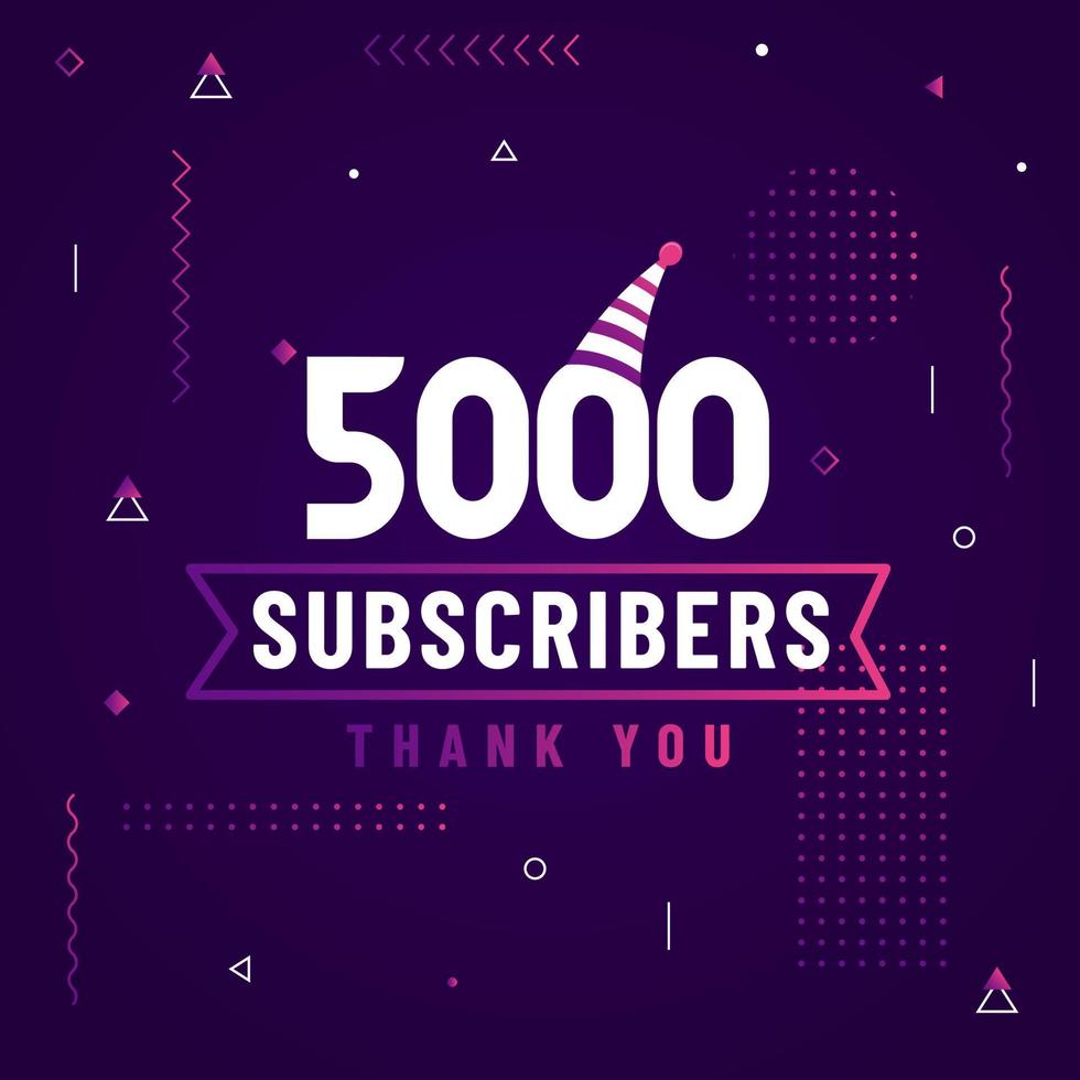 gracias 5000 suscriptores, 5k suscriptores celebración diseño moderno y colorido. vector