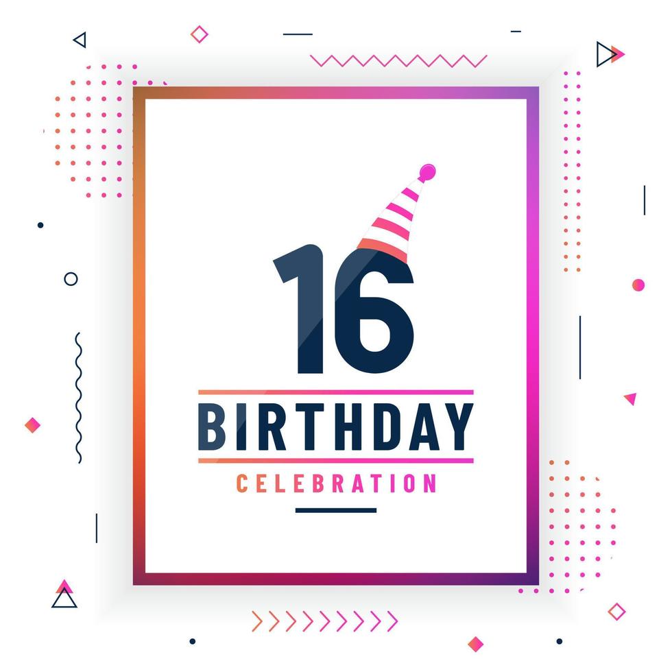 Tarjeta de saludos de cumpleaños de 16 años, vector libre colorido de fondo de celebración de 16 cumpleaños.