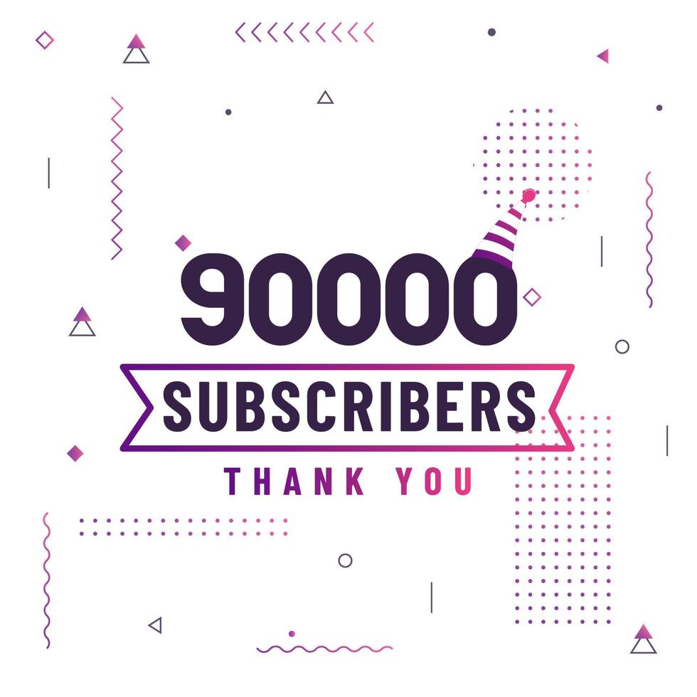 Thank you 90000 subscribers, 90K subscribers celebration modern colorful design. vector