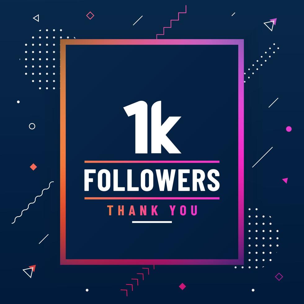 Thank you 1K followers, 1000 followers celebration modern colorful design. vector