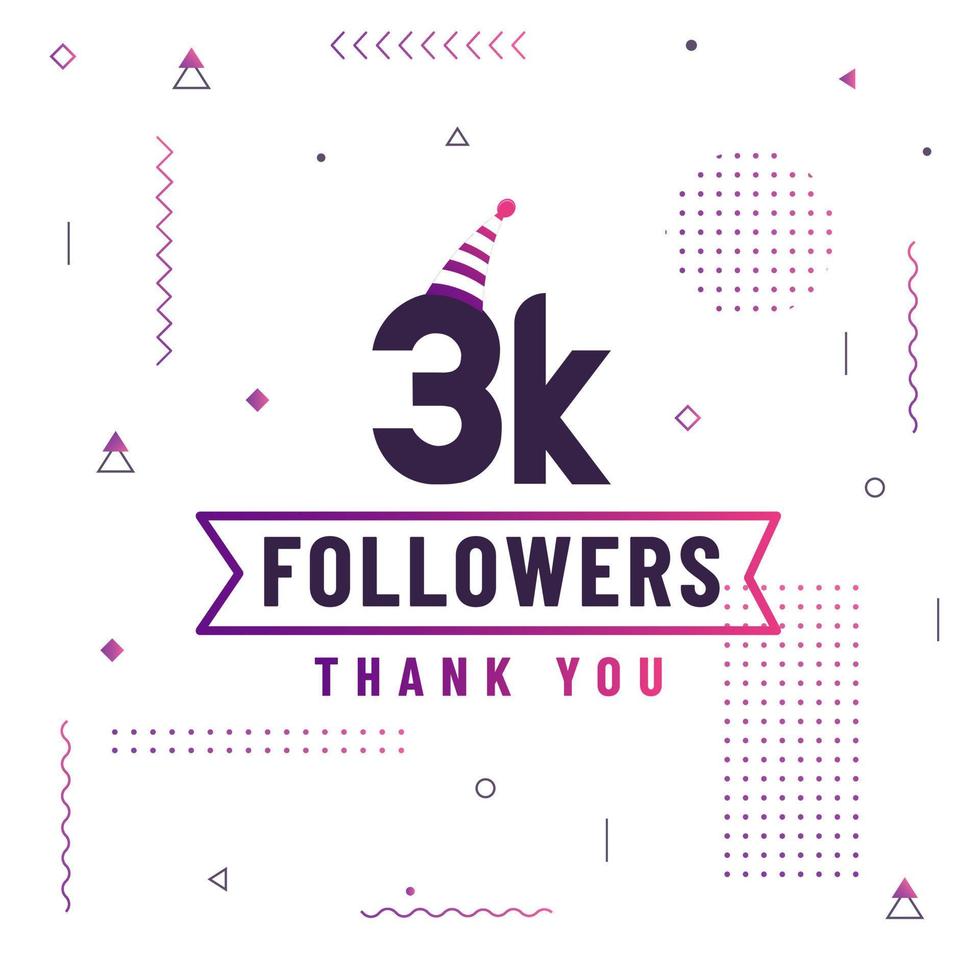 Thank you 3K followers, 3000 followers celebration modern colorful design. vector