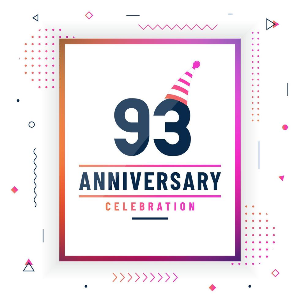 Tarjeta de saludos de aniversario de 93 años, vector libre de fondo de celebración de 93 aniversario.