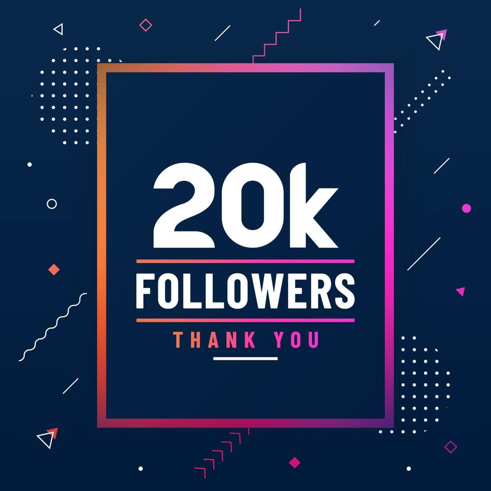 Thank you 20K followers, 20000 followers celebration modern colorful design. vector