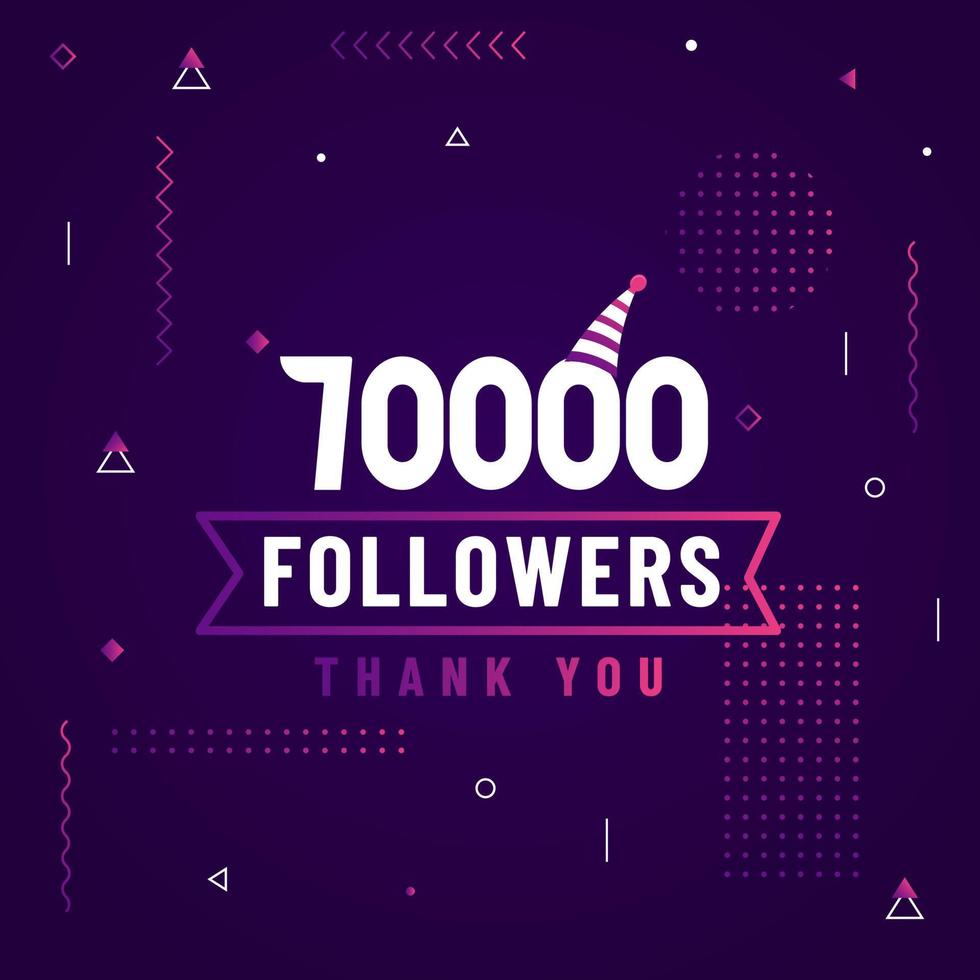 Thank you 70000 followers, 70K followers celebration modern colorful design. vector