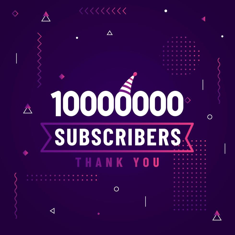 Thank you 10000000 subscribers, 10M subscribers celebration modern colorful design. vector