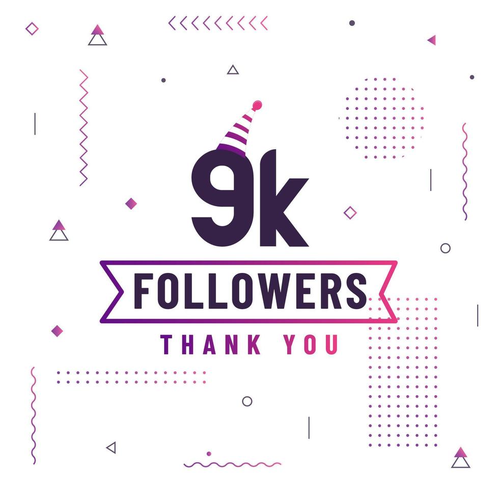 Thank you 9K followers, 9000 followers celebration modern colorful design. vector