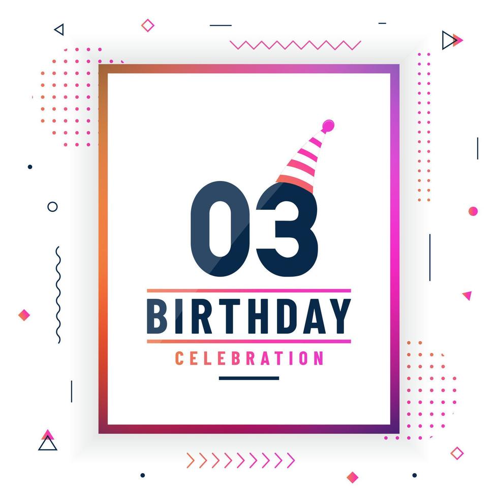 Tarjeta de saludos de cumpleaños de 3 años, vector libre colorido de fondo de celebración de 3 cumpleaños.