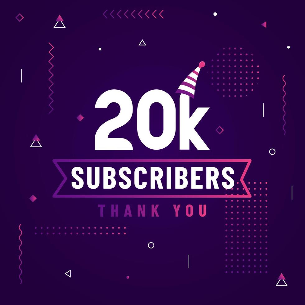 Thank you 20K subscribers, 20000 subscribers celebration modern colorful design. vector