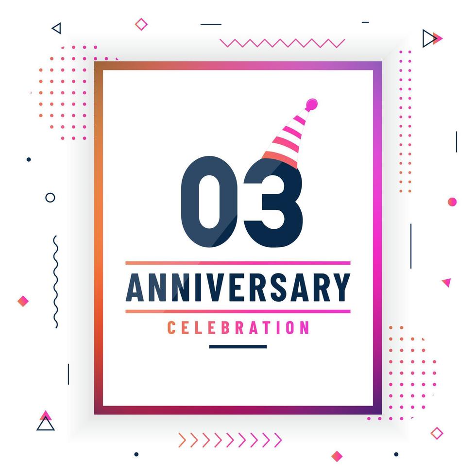 Tarjeta de felicitaciones de aniversario de 3 años, vector de fondo de celebración de 3 años gratis