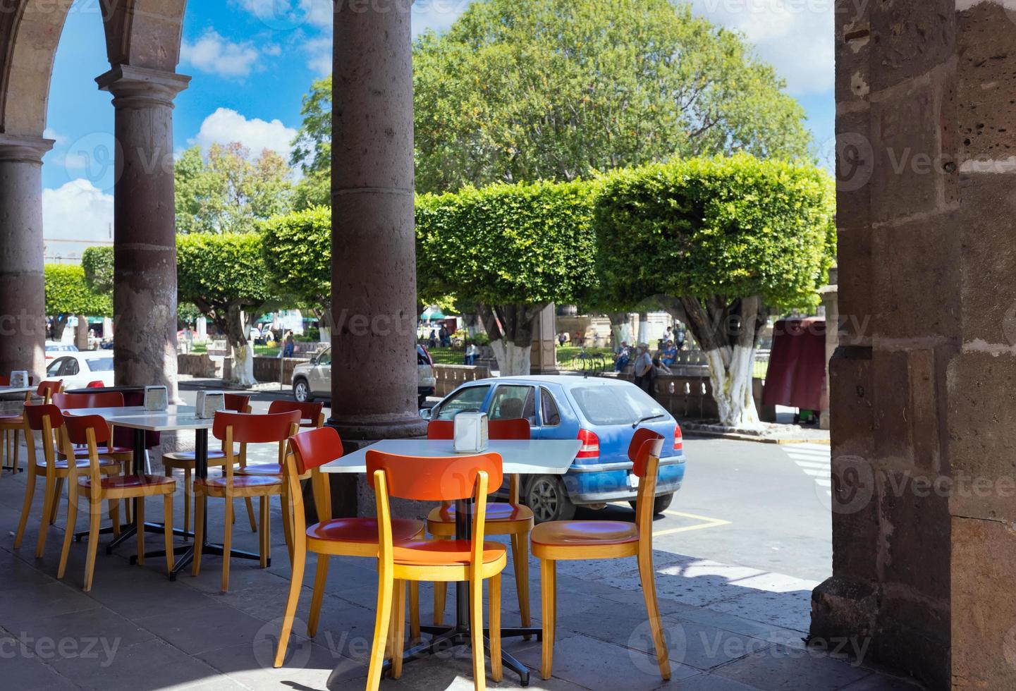 Mexico, Morelia tourist attraction colorful streets and restaurants in historic center photo