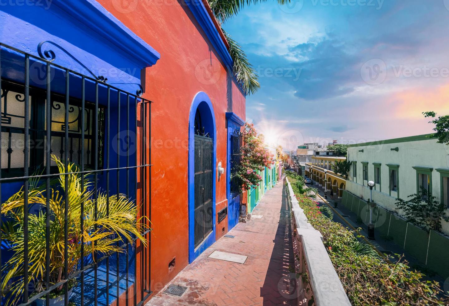 Mazatlan, Mexico, Colorful colonial streets in historic center near Malecon and tourist attractions photo