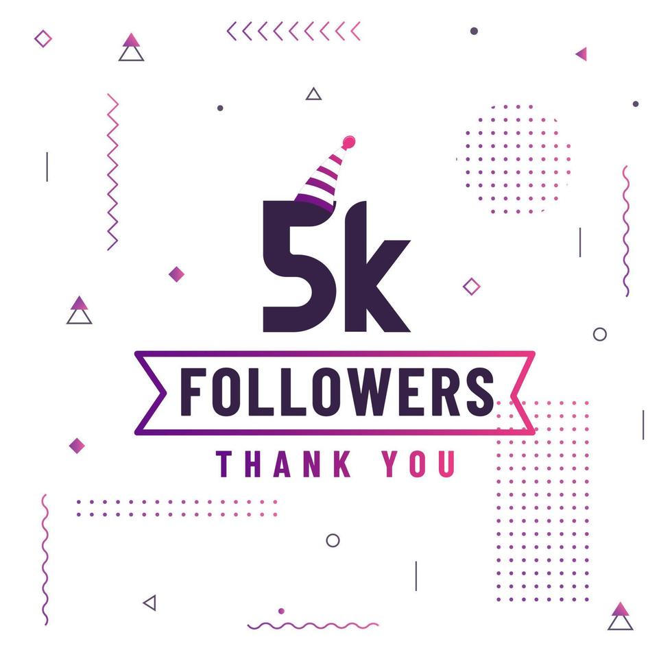 Thank you 5K followers, 5000 followers celebration modern colorful design. vector