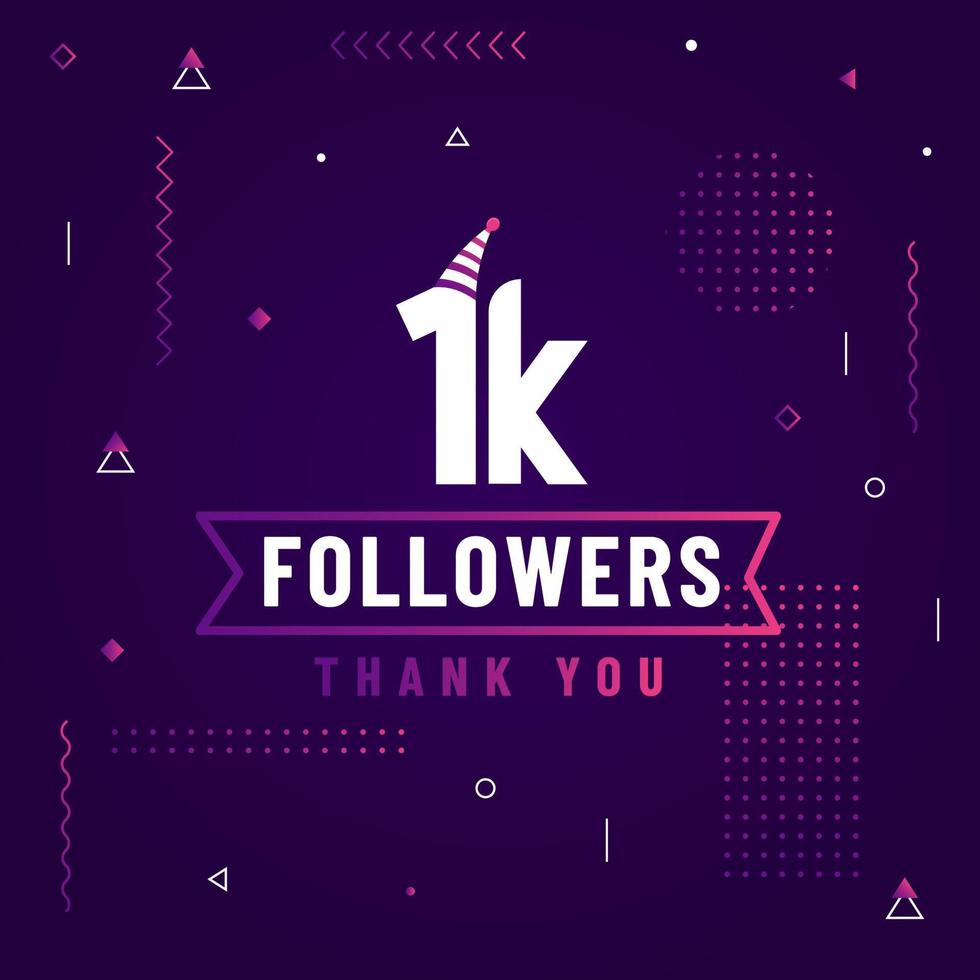 Thank you 1K followers, 1000 followers celebration modern colorful design. vector