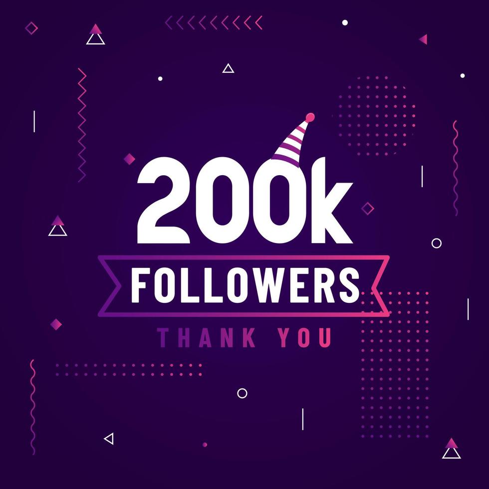 gracias 200k seguidores, 200000 seguidores celebración diseño colorido moderno. vector