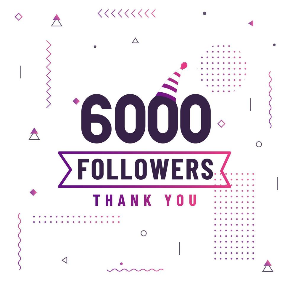 gracias 6000 seguidores, 6k seguidores celebración diseño colorido moderno. vector