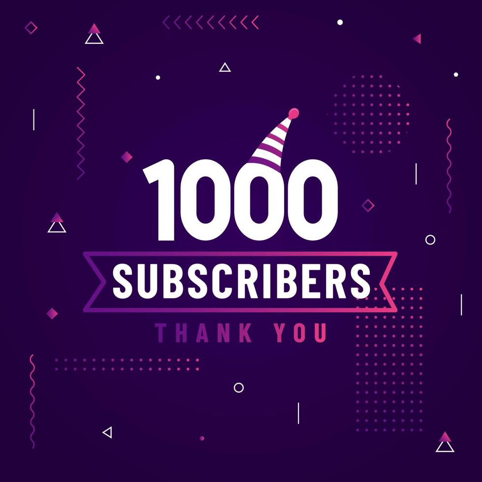 Thank you 1000 subscribers, 1K subscribers celebration modern colorful design. vector
