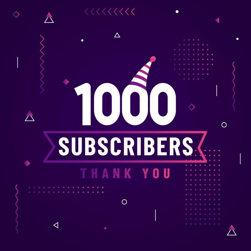 gracias 1000 suscriptores, 1k suscriptores celebración diseño moderno y colorido. vector