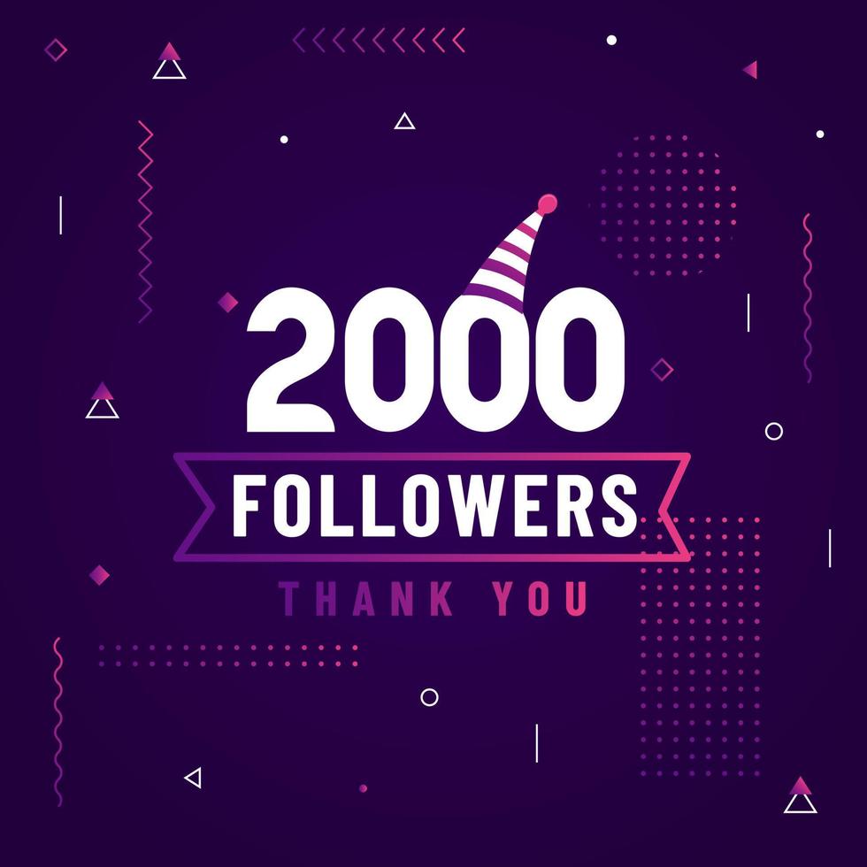 Thank you 2000 followers, 2K followers celebration modern colorful design. vector